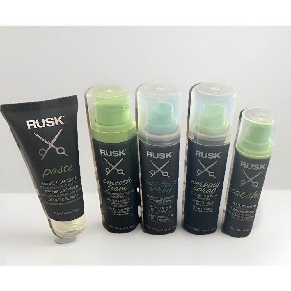 RUSK 5 Piece Sample Travel Size Salon Haircare Hydrating Moisturizing Styling